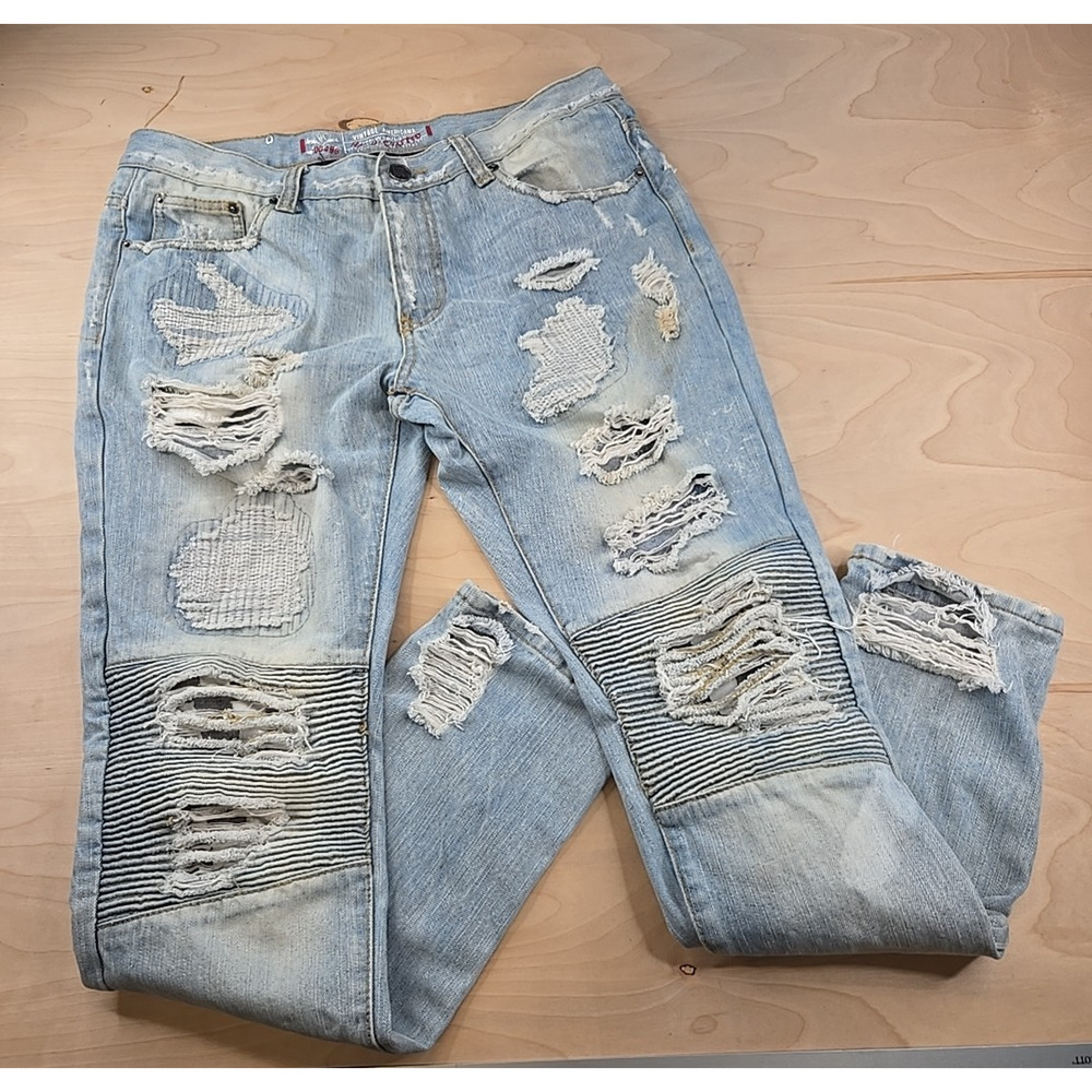 Vintage Americana Jeans Mens 36/34 Grunge Punk Biker Patched Distressed Thrashed